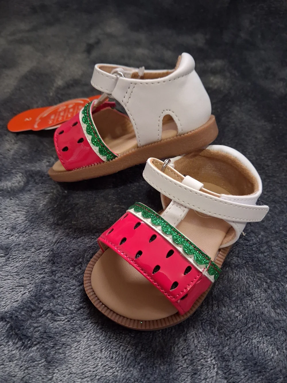 NWT Wonder Nation Fruit Watermelon Strappy Sandals Hook & Loop Red Girls Size 2